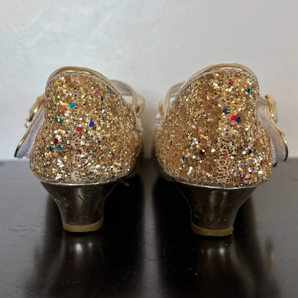 Cadidi Dinos Formal Dress Shoes Mary Jane Heels Girls 33EU 1.5-2US Gold Princess